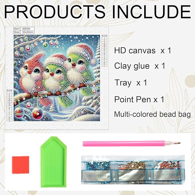 antor Christmas Diamond Painting Colorful Birds on Branches, 5D DIY Special Shaped Diamond Art Kits for Adults, Crystal Rhinestones Winter Holiday Diamond Painting Canvas, Christmas Home Wall Decor