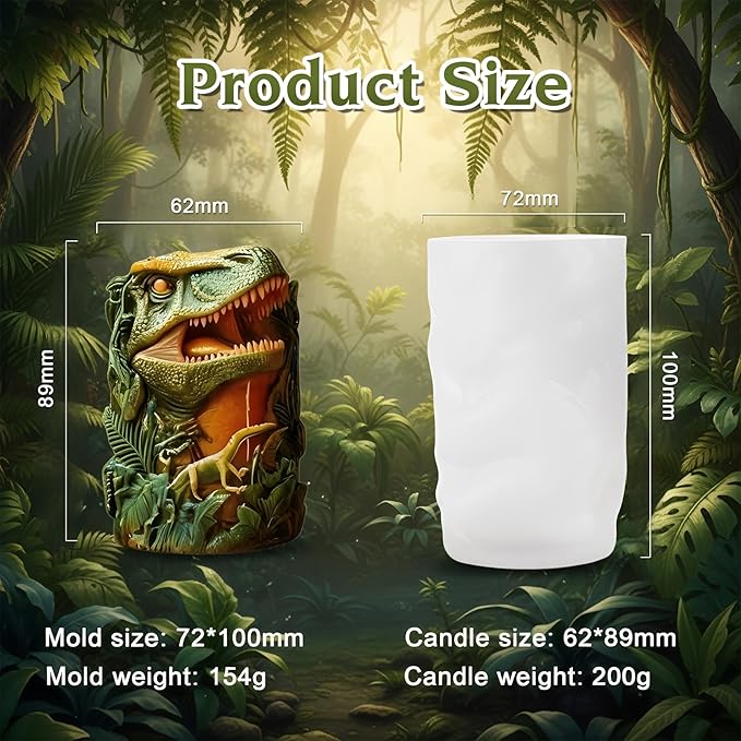 Candle Mold for Candle Making, 3D T-Rex Relief Silicone Mold for Resin Casting DIY Plaster Polymer Clay Home Decoration (Dinosaur)