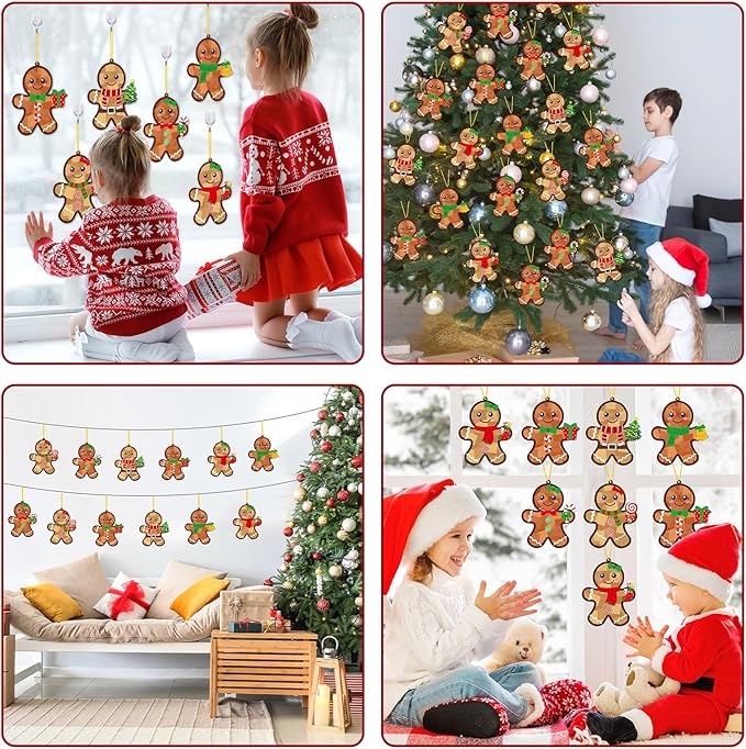 Qyeahkj 36 Set Christmas Gingerbread Suncatchers Crafts for DIY Winter Gingerbread Man Window Tissue Paper Craft Kit Hanging Decor for Xmas Holiday Home Activity Art Project Birthday Party Favor