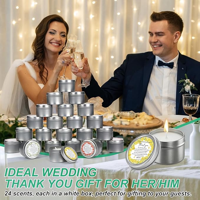 Nuanchu 24 Pack Wedding Favor for Guest Wedding Scented Candles Gift Set 2oz Eid Mubarak Candle for Her Him Natural Soy Wax Jar Long Lasting Aromatherapy Gift Bulk for Bridal Shower Rustic Party Favor
