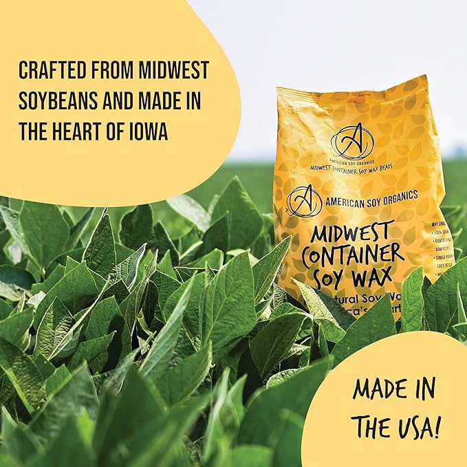American Soy Organics 100% Midwest Soy Beads for Candle Making - Natural Supplies - Paraffin-Free, Beeswax-Free Candle Wax for Container Candles, Tealights and Wax Melts, 10 lbs