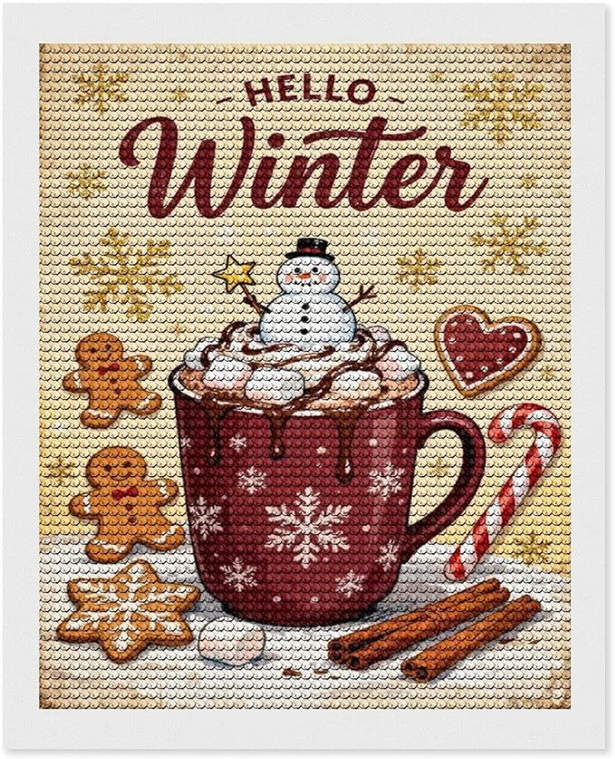 Diamond Painting Kits for Adults - Hello Winter Ice Cream & Gingerbread Snowflakes & Candles Painting DIY 5D Full Drill Diamond Dots Paintings with Diamonds Gem Art And Crafts Home Decor 16"x20"