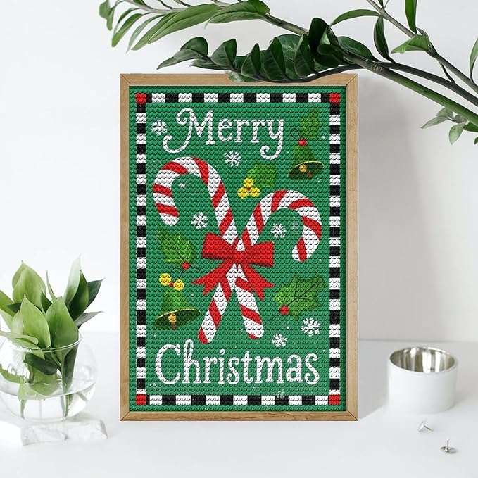 AIVKIEJK Diamond Painting Kits for Adults - Festive Merry Christmas Red Bow, Candy Cane & Bell Painting DIY 5D Full Drill Diamond Dots Paintings with Diamonds Gem Art and Crafts Home Decor 8"x12"