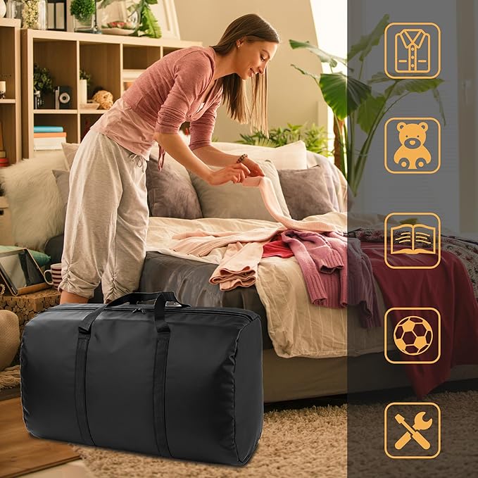 4 Pack 96L Extra Large Moving Bags with Zippers & Carrying Handles for Storage, Packing, Traveling, Camping, Langdry, Big Heavy Duty Moving Totes Bags for Clothes, Supplies and Space Saving