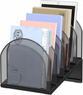 5-Section Desk File Organizer, Metal Mesh Folder Organizer for Documents, Mail & Office Papers (Black)
