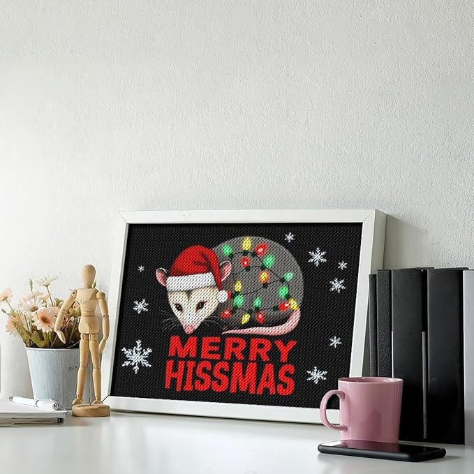 AIVKIEJK Diamond Painting Kits for Adults - Christmas Possum Merry Hissmas Painting DIY 5D Full Drill Diamond Dots Paintings with Diamonds Gem Art and Crafts Home Decor 8"x12"