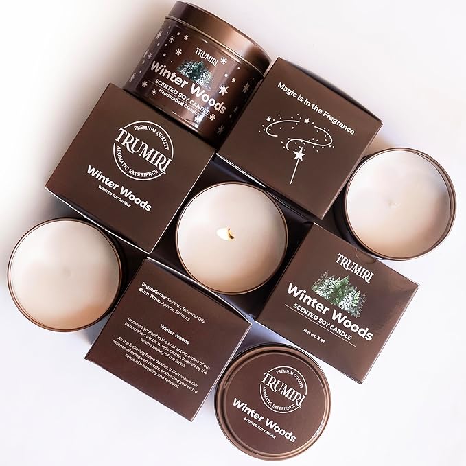 Winter Woods - Soy Candles for Home Scented - for Fall Christmas Holidays - 5oz Natural Clean Non Toxic - Long Lasting Highly Scented Pet Safe Luxury Tin - Velas Aromáticas Para el Hogar - Pine Candel