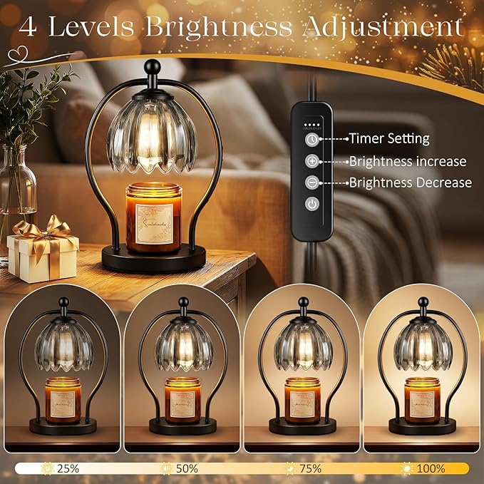 Candle Warmer Lamp, Dimmable Candle Warmer with Timer, Black Vintage Candles Wax Warmers for Jar Candles Christmas Birthday Gifts for Women Mom, New Home Decor for Bedroom Living Room