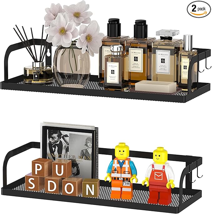 PUSDON Metal Wall Hanging Basket 2 Packs DIY Suitable for Multiple Scenes - Black Hollowout 12.6in