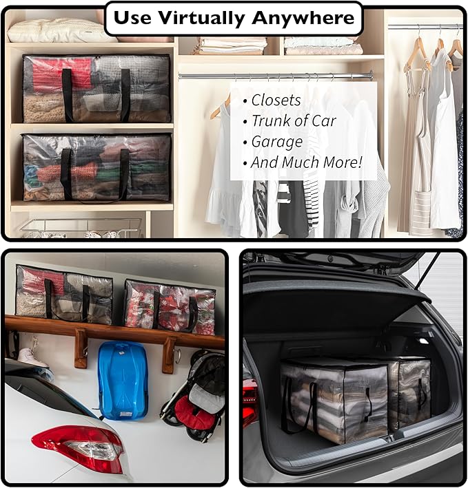 ClearSpace Oversized Moving Bags or Storage Bag – Large Moving Boxes with Backpack Straps, Zippers & Handles – Heavy-Duty Packing Bags for Moving, College Dorm, Christmas Decorations, 6 Pack
