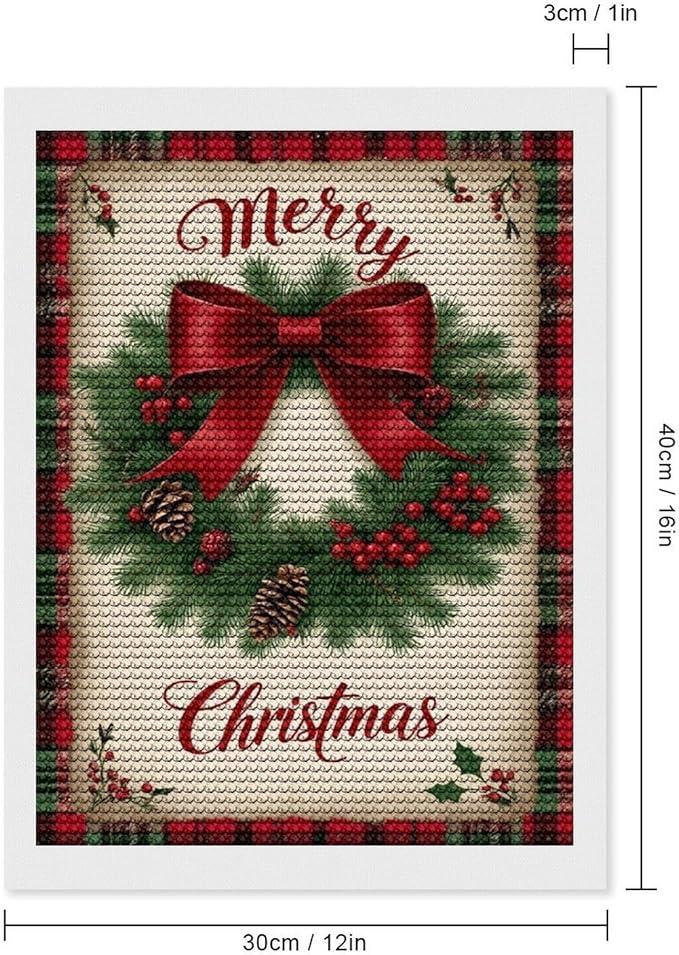 AIVKIEJK Diamond Painting Kits for Adults - Merry Christmas Red Bow & Pine Cones Painting DIY 5D Full Drill Diamond Dots Paintings with Diamonds Gem Art and Crafts Home Decor 12"x16"