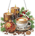 Bowetile Christmas Diamond Art Hanging Kits for Adults, Candle Diamond Art Suncatchers, 5D Special Shape Diamond Painting Coffee Pendant Window Ornament Christmas Gifts for Home Door Wall Decor