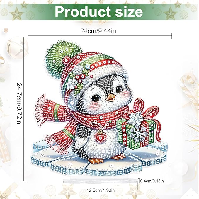 5D Diamond Art Ornament Kits Christmas Penguin, DIY Diamond Painting Desktop Ornaments, Special Shaped Crystal Rhinestone Diamond Art Table Top Home Office Christmas Decor (24x24.7cm)