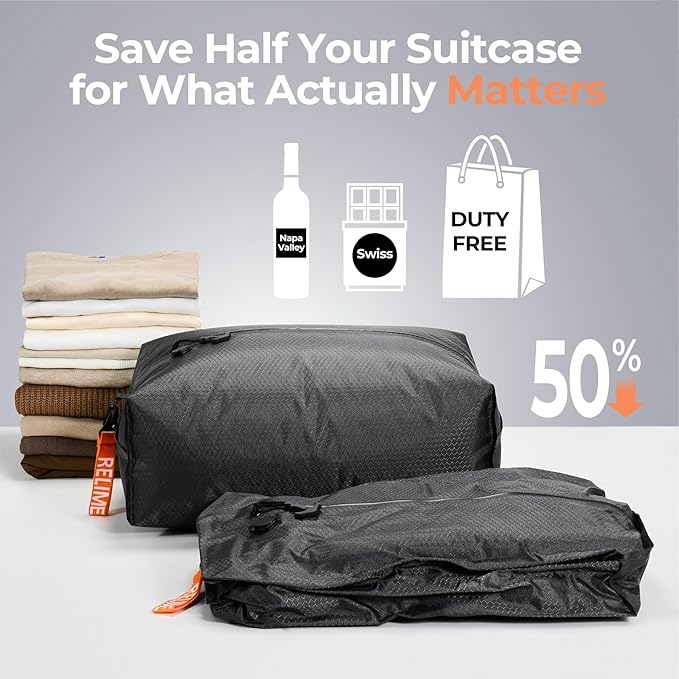 Relime Classic Series Vacuum Bags for Travel Luggage with Wireless Pump, Compression Bags for Carry On Suitcases and Backpack, Vacuum Seal Packing cube for Cloth Packing (2PC + PUMP)