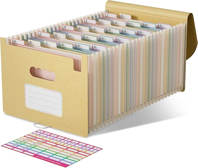 EcoStash Accordion File Organizer, 26 Pockets Wheat Straw Expanding File Folder, Monthly Bill Receipt Organizer, A-Z Tabs, 100% BPA Free, Return to Nature, Healthy Living, Letter/A4 Size-Wheat Yellow