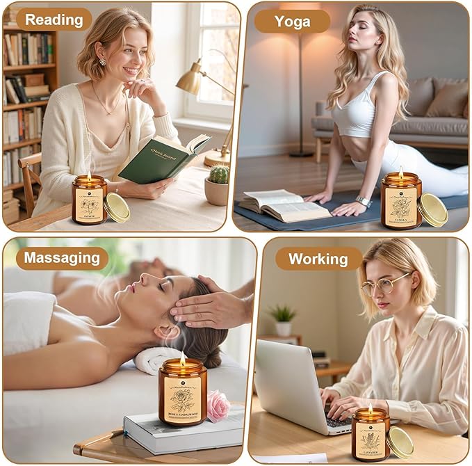 WarmEmbrace Lavender Candles, 4-Pack Scented Candle Set for Women, 7.6 oz Natural Organic Soy Wax in Glass Jar, 160 Hours Long-Lasting Burn, Perfect for Christmas Friend Birthday Gifting (4 Fragrance)