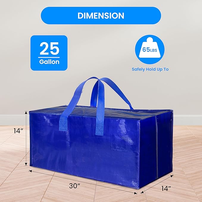 Simple Deluxe 10 Pack Extra Large Moving Bags with Backpack Straps, Strong Handles/Zippers, Heavy Duty Storage Tote for Moving Travel Camping Space Saving, Blue