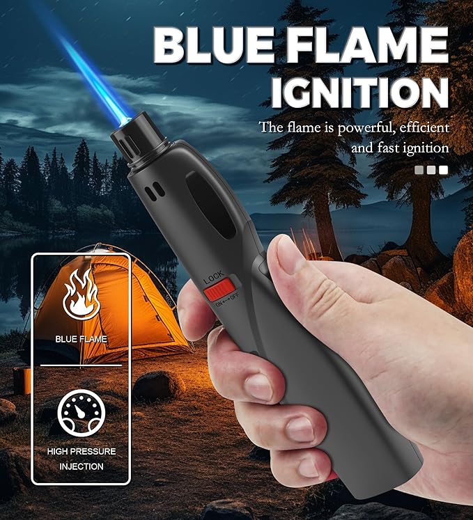 Samniu 4 Pack of Butane Torch Lighter, Windproof & Refillable, Adjustable Jet Flame Lighters with Safety Lock for Candle, Grill, Stove, Firework (NO Gas)