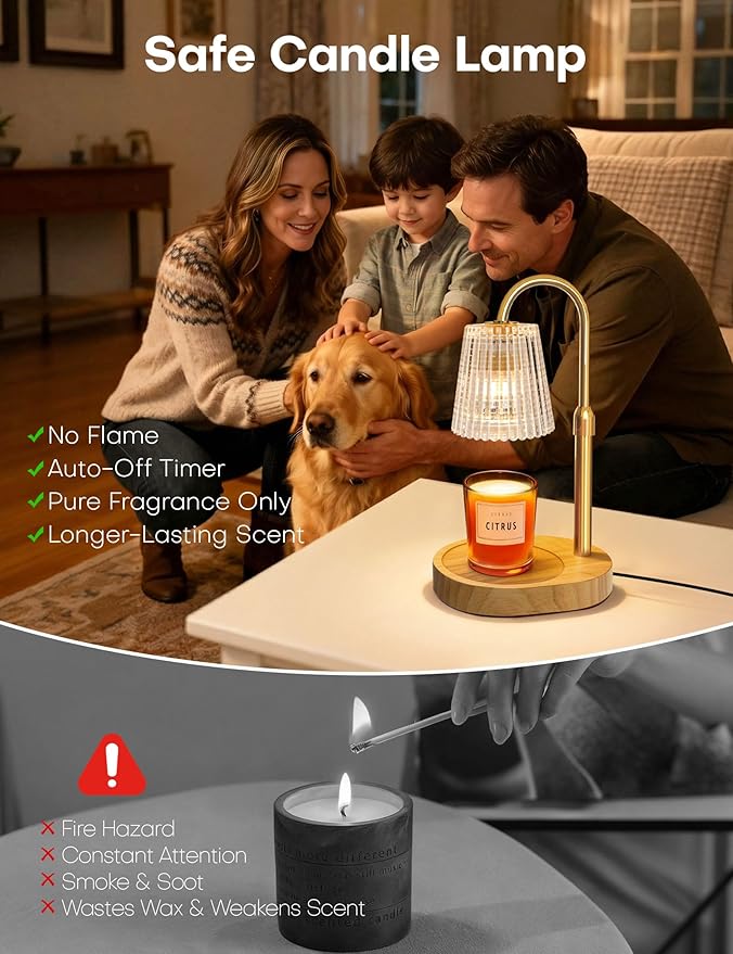 Candle Warmer Lamp with Timer Dimmer Adjustable Height, Electric Wax Melts Warmer for Jar Candles, Birthday Christmas House Warming Gifts for Women Mom, New Home Bedroom Decor with 2 Bulbs