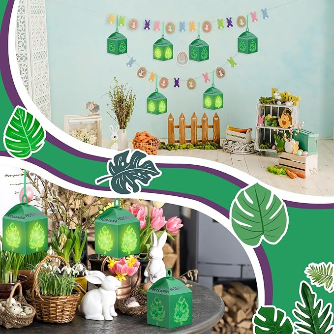 Simgoing 12 Sets Palm Sunday Crafts with LED Candles Easter Palm Tissue Paper Lanterns Craft Kits Sunday School Decorations DIY Religious Holy Week Hanging Ornament for Easter Party Activities