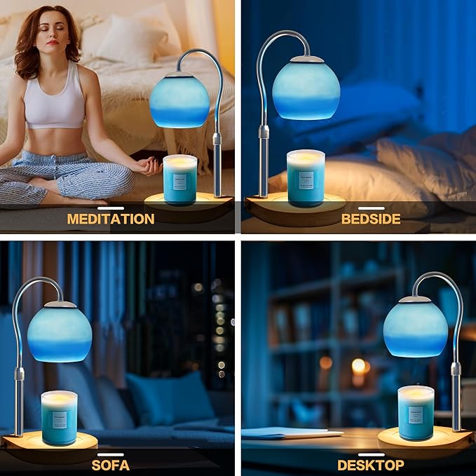Candle Warmer Lamp with Timer 2H/4H/8H, Adjustable Height Dimmable Candle Lamp with 2 Bulbs, Wax Melt Warmer for Jar Candles, House Warming, Home Decor, Christmas Gifts for Women, Mom(Ocean)