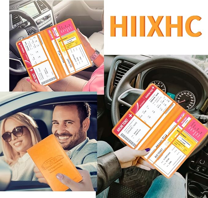 Car Registration and Insurance Card Holder - Leather Vehicle Glove Box Automobile Documents Paperwork Wallet Case Organizer for ID, Driver's License, Key Contact Information Cards - Men&Women
