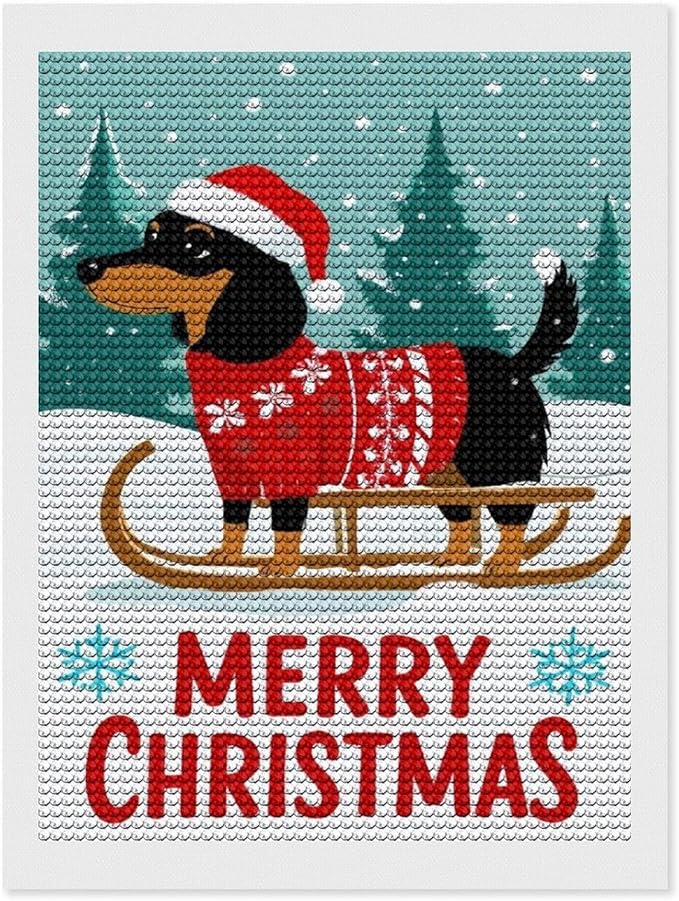 AIVKIEJK Diamond Painting Kits for Adults - Merry Christmas Dachshund Painting DIY 5D Full Drill Diamond Dots Paintings with Diamonds Gem Art and Crafts Home Decor 12"x16"