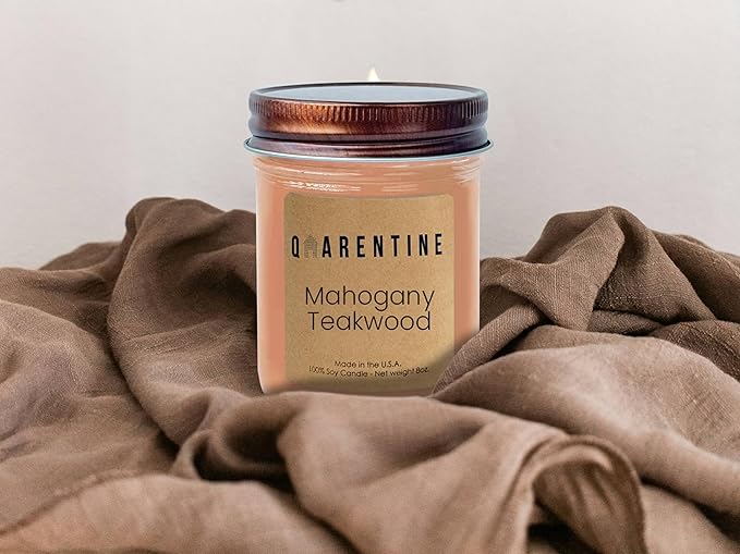 Organic Soy Wax Mahogany Teakwood Scented Vegan Candle -100% Pure Soy Wax & Essential Oils - Woodsy and Earthy Aroma - Made in USA (8oz)