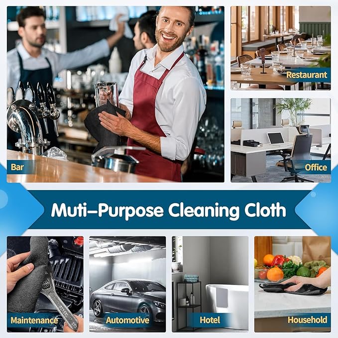 FIXSMITH Black Microfiber Cleaning Cloth -Pack of 12, Highly Absorbent Cleaning Rags, 16"X12" All Purpose Cleaning Towels for Housekeeping, Kitchen, Car, Lint Free and Reusable Microfiber Towels
