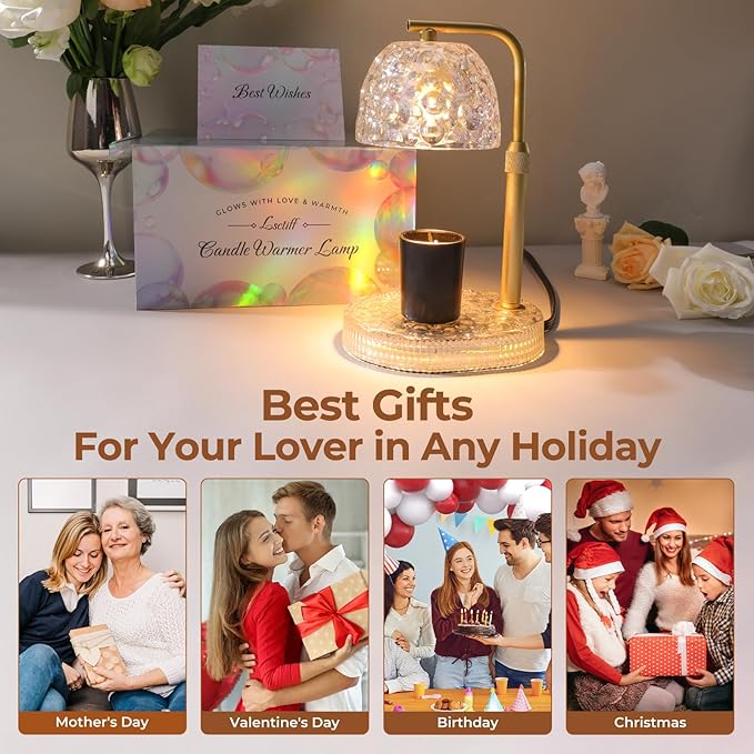 Textured Honeycomb Design Candle Warmer Lamp Adjustable Height, Flameless 4-Level Dimmable Wax Melt Warmer for Jar Candles with 2 Bulbs, House Warming Gifts, Safe Home Use(Pearl White)
