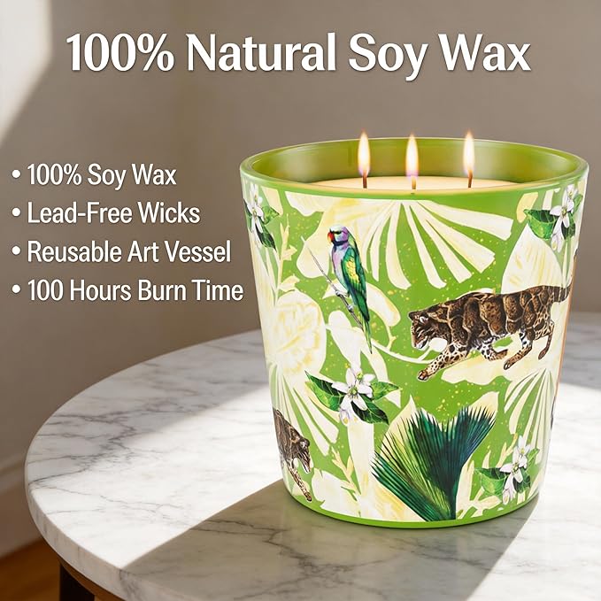 Verbena & Fig Leaf Scented Candle, 30oz Large 3 Wick Soy Candle, 100+ Hours Long Burning, Spa-Quality Aromatherapy for Home & Bathroom, Non-Toxic Luxury Candle Gifts for Housewarming