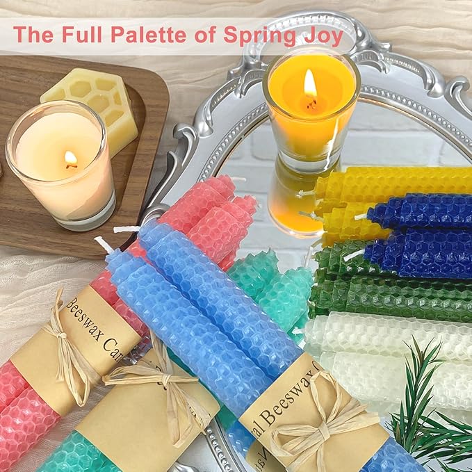 Lacaser Natural Beeswax Taper Candles Bulk Set,9" Long Candlesticks, Dripless & Unscented, 4 Hour Burn Time, Easter Taper Candles, 14 Pack