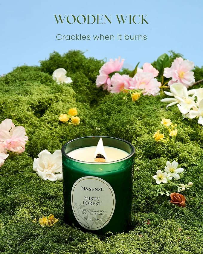 M&SENSE Eucalyptus Pine Soy Candle, Cracking Wooden Wick 18oz 100 Hours Slow Burning Non Toxic, Winter Aromatherapy Candle for Home Fragrance Relaxation, Housewarming Gifts for Men & Women