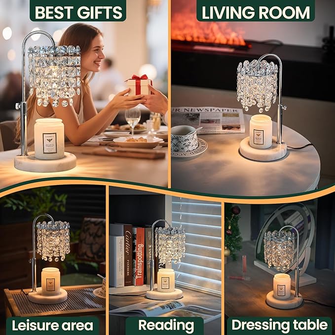 Candle Warmer Lamp with Timer Dimmer Adjustable Height for New Home Bedroom,Vintage Home Decor for Scented JaR 3 Bulbs for New Home Decor, Women Mom Christmas Birthday Gifts, Silver (Silver)