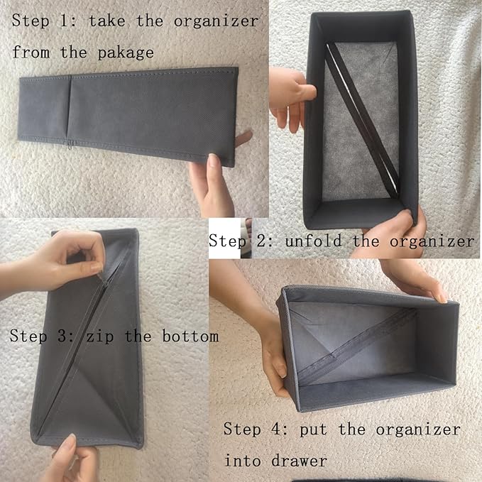 Sock Drawer Organizer 9 Pack - Collapsible Fabric Storage Bins for Underwear Divider, Small Closet Organizers with 9 Compartments, Gray