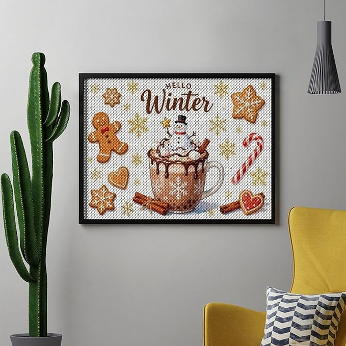 Diamond Painting Kits for Adults - Hello Winter Ice Cream & Gingerbread Snowflakes & Candles Painting DIY 5D Full Drill Diamond Dots Paintings with Diamonds Gem Art And Crafts Home Decor 12"x16"