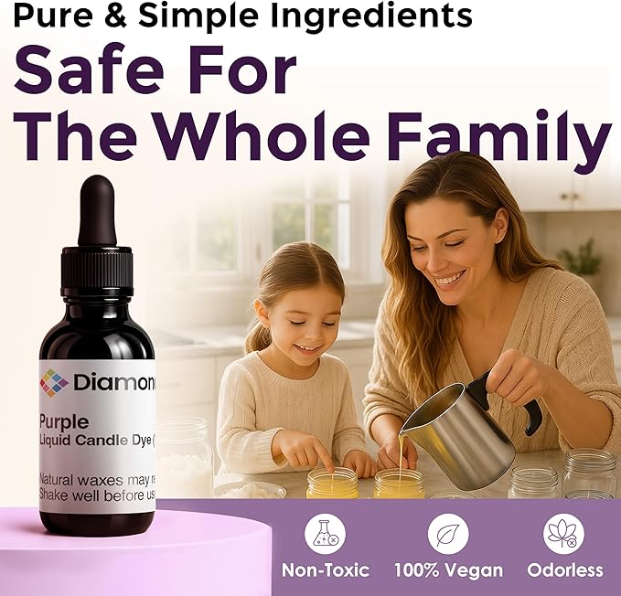 Purple Liquid Candle Dye (.25 oz) - Made in the USA - Safe and Easy to Use - Pure and Simple Ingredients - Candle Making Supplies for Soy, Paraffin, Palm or Gel Wax - 10 Vibrant Colors to Choose from