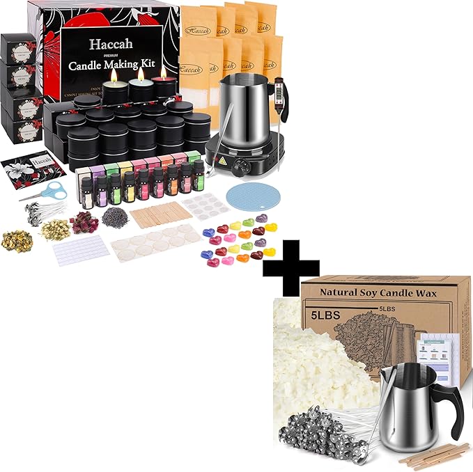 Haccah Complete Candle Making Kit with Wax Melter,Candle Making Supplies,DIY Arts&Crafts Kits Gift for Kids,Beginners,Adults,Including Soy Wax, Electronic Stove,Wicks,Rich Scents, Etc.