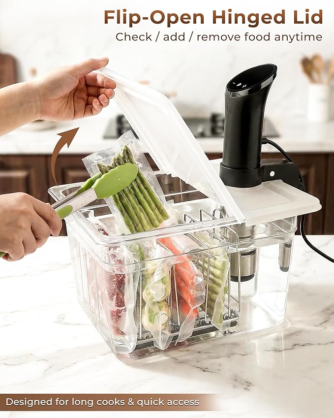 EVERIE 12 Quart Sous Vide Container with Collapsible Hinged Lid + Wobble-Free Stainless Steel Rack Divider— NSF Approved Container, BPA-Free Lid, Compatible with Anova and Instant Pot