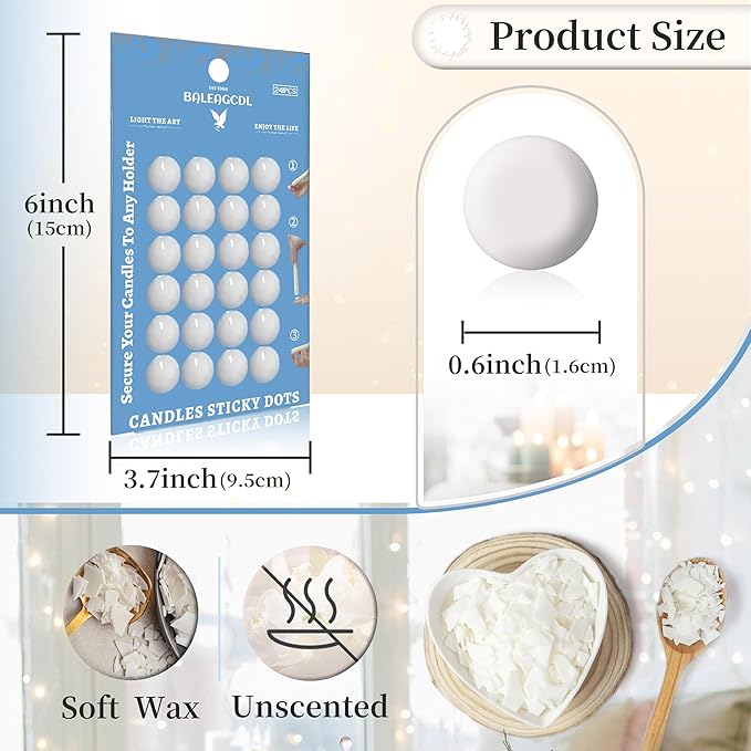 Taper Candle Sticky Dots - White Wax Candle Adhesive Dots for Secure Candle Placement - Easy Clean and Traceless Adhesive for DIY Projects - Pack of 72