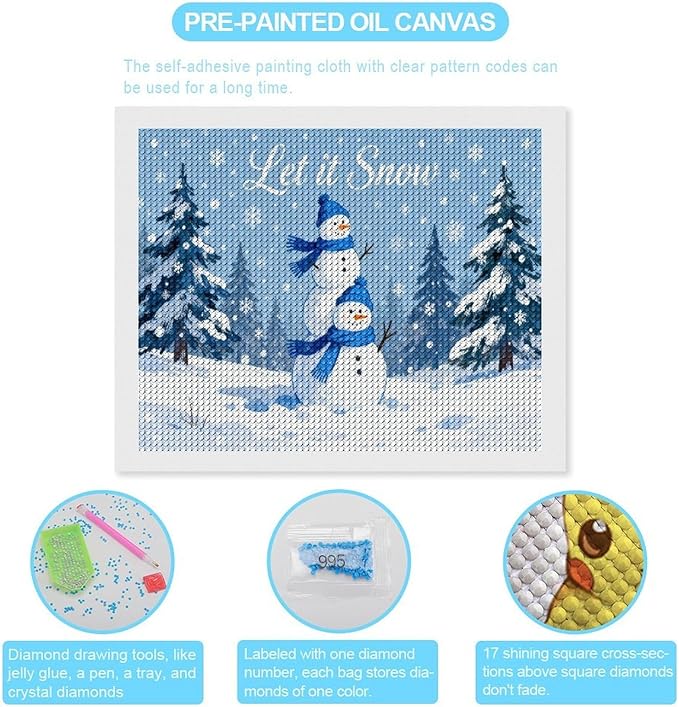 AIVKIEJK Diamond Painting Kits for Adults - Merry Christmas Snowman Winter Painting DIY 5D Full Drill Diamond Dots Paintings with Diamonds Gem Art and Crafts Home Decor 16"x20"