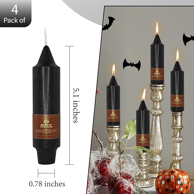 Unscented Halloween Taper Candles Sticks 4 Pack Black Taper Candlesticks 5 inch Cute Taper Candles Stick Candles for Halloween Party Home Décor