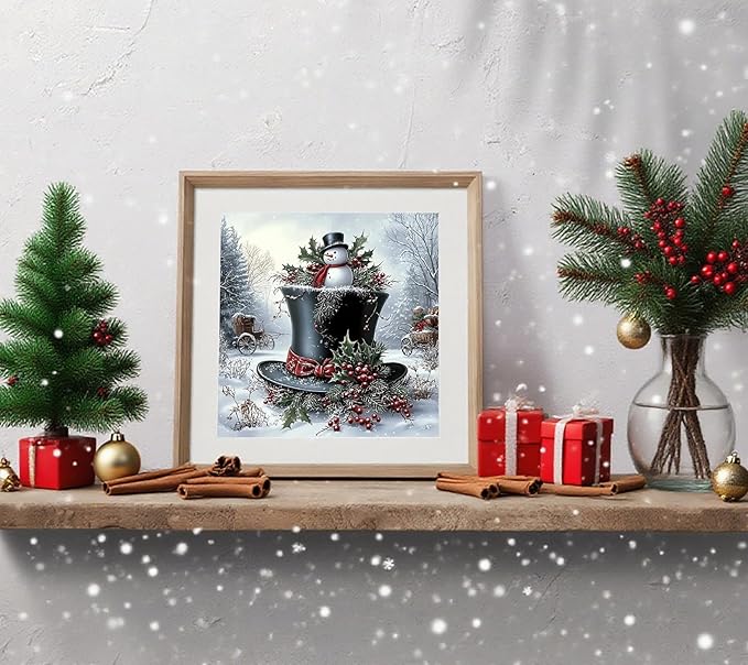 APTDYIGL 5D Christmas Snowman Diamond Painting Kits for Adults Beginner,DIY Xmas Hat Diamond Art Kits for Adults,Round Full Drill Diamond Dots with Gem Art Kits,Home Wall Decor 13.7X13.7inch