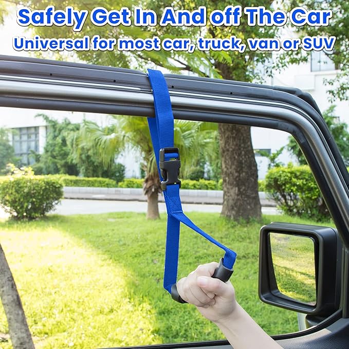 E-cowlboy Auto Cane Grab Handle - Adjustable Standing Aid Safety Portable Vehicle Support Bar With Nylon Grip - Mobility Assist Device (Blue 2 Pack)