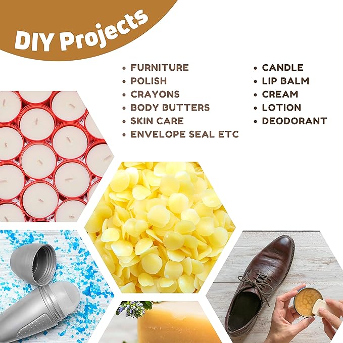 Organic Beeswax Pellets 1LB | Food-Grade & Pure | Ideal for Candle Making, Skincare, DIY Lotions & Crafts | USA Standards, Filtered Beeswax Pastilles for Melting
