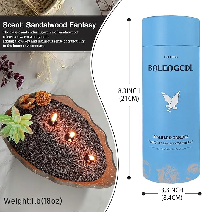 Pearled Candle 18oz(1.1lb)–Black Sandalwood Fantasy Scented Refillable Pearl Sand Wax with 30 Wicks for Candles Making Burns up to 110 Hours Perfect for Home Decorative DIY