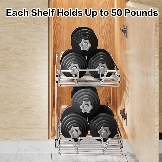 2-Tier Kitchen Cabinet,Pull Out Cabinet Organizer,Shelf and Drawer Organizer Slide Out Pantry Storaqe Basket in Multiple Sizes (12" W x21 D)