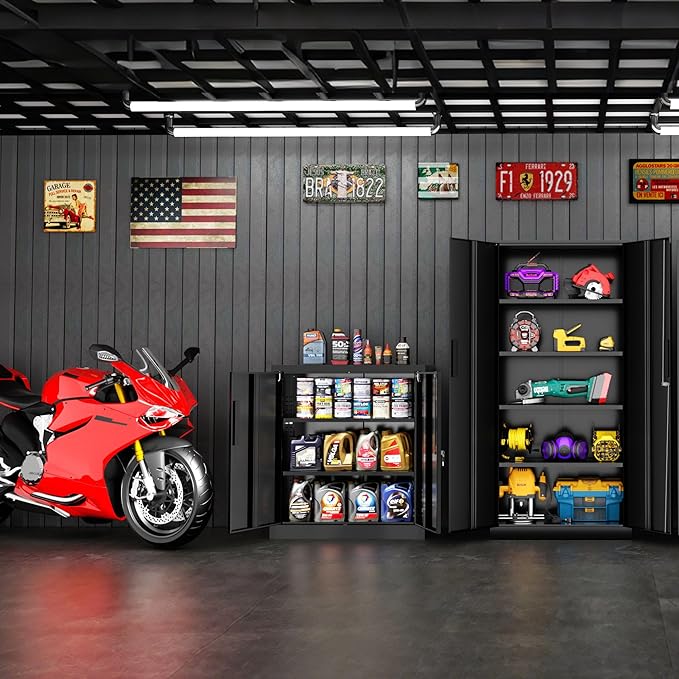 Superday 36" Metal Storage Cabinet, Black Garage Storage Cabinets with Locking Doors and Adjustable Shelves, Steel Lockable Cabinets, Tool Cabinet for Home Office, Garage, School