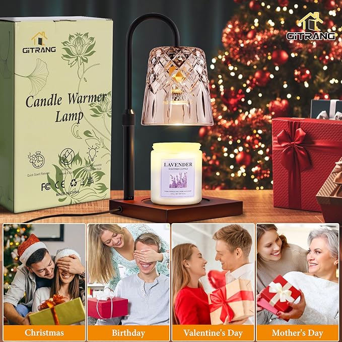 Candle Warming Lamp with Timer Dimmer,House Warming Gifts New Home Decor, Birthday Gifts for Women Mom,Height Adjustable Wax Melts Warmer for Jar Candles with 3 Bulbs，Valentine's Day Gifts Decor Lamp