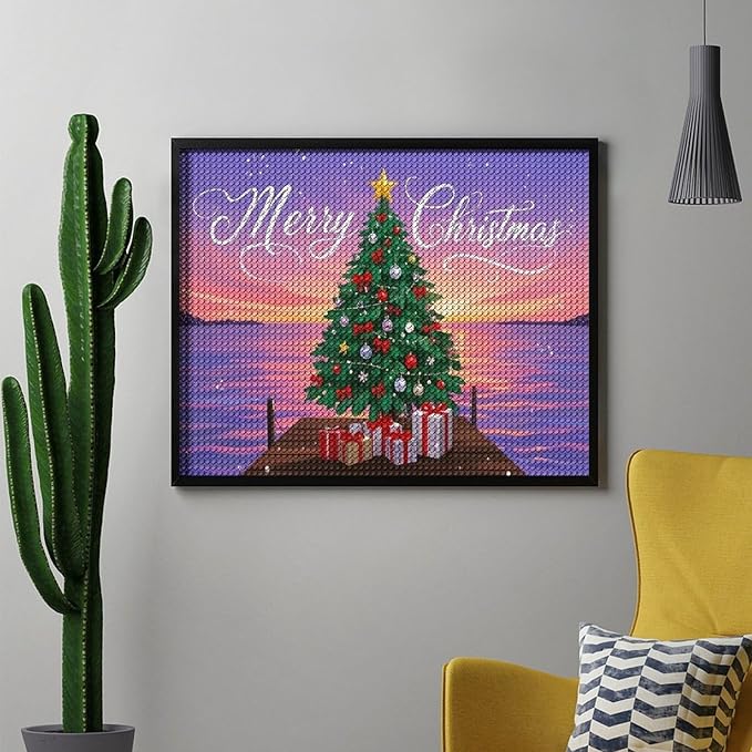 AIVKIEJK Diamond Painting Kits for Adults - Merry Christmas Coastal Winter Beach Painting DIY 5D Full Drill Diamond Dots Paintings with Diamonds Gem Art and Crafts Home Decor 16"x20"